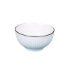 Japanese-style household black line vertical pattern ceramic bowls, plates and saucers for eating and soup, simple home ceramic tableware set Item Picture